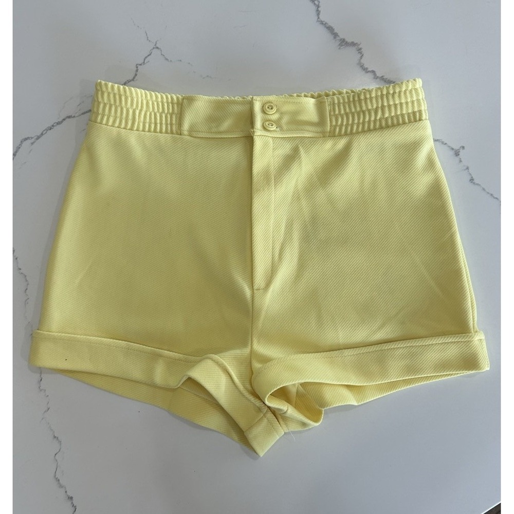 Vintage Yellow 1970s Hot Pants Shorts Talon Zip Boho High Waisted Stretch